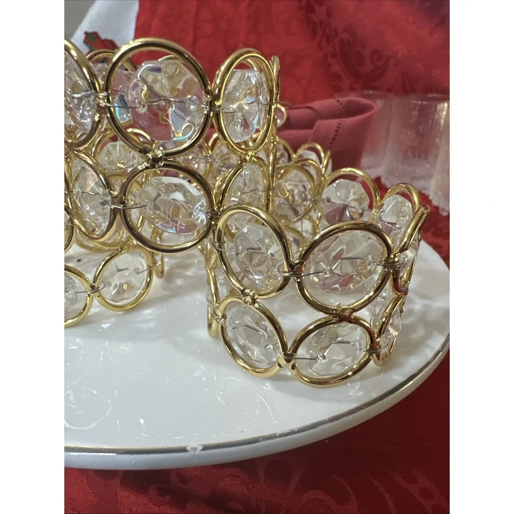 6 Crystal Sparkly Bling Gold Napkin Rings Holders Dinner Table Decor